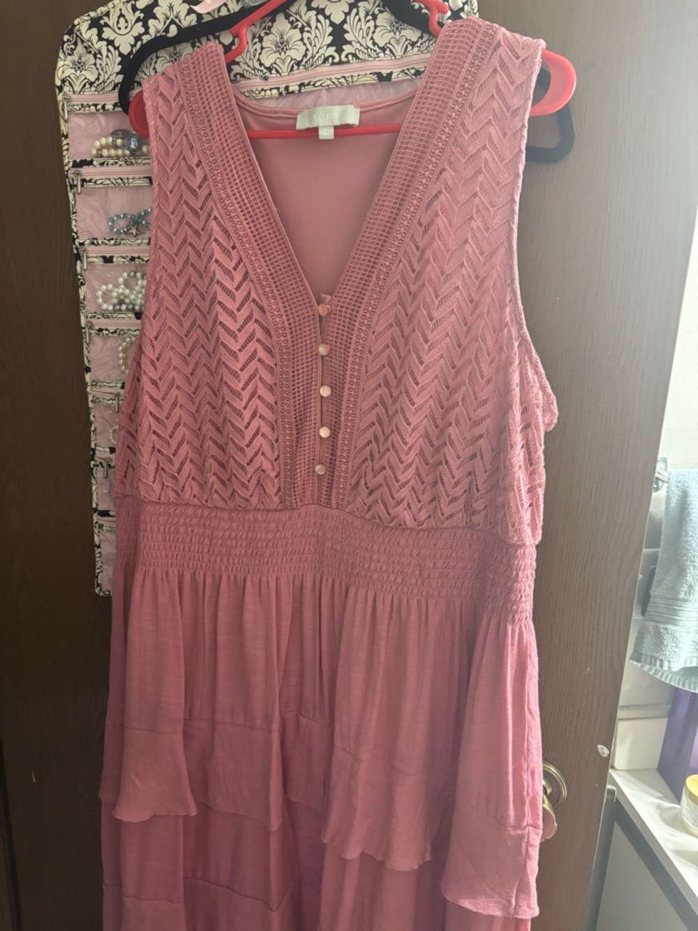 Sleeveless V-Neck Crochet Dress- Dusty Rose